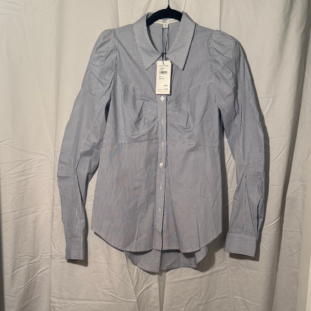 Veronica Beard Blue and White Striped Button Down Shirt